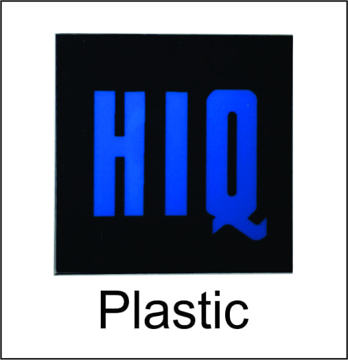 Plastic case badge close-up