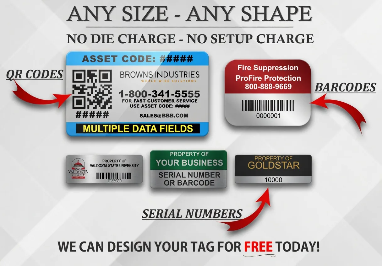 Any size, any shape - QR codes, barcodes, serial numbers, custom asset tag designs