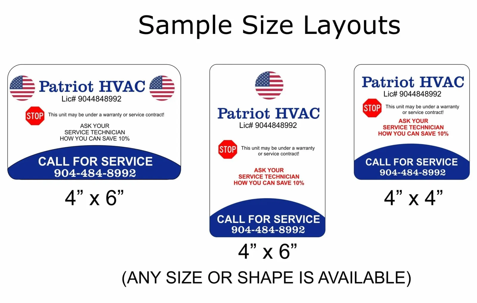 Service sticker size and layout reference