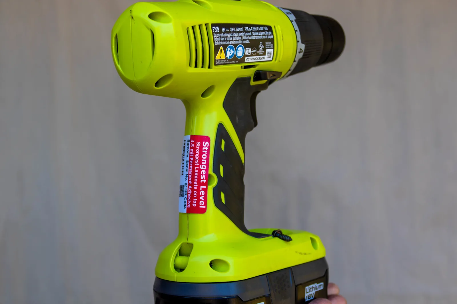 Strongest tier label on a Ryobi cordless drill